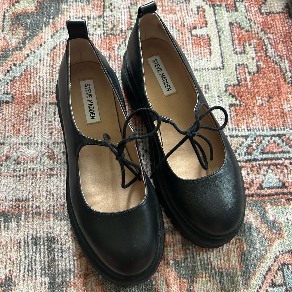 Steve Madden Black Flats with Lace-Up Detail